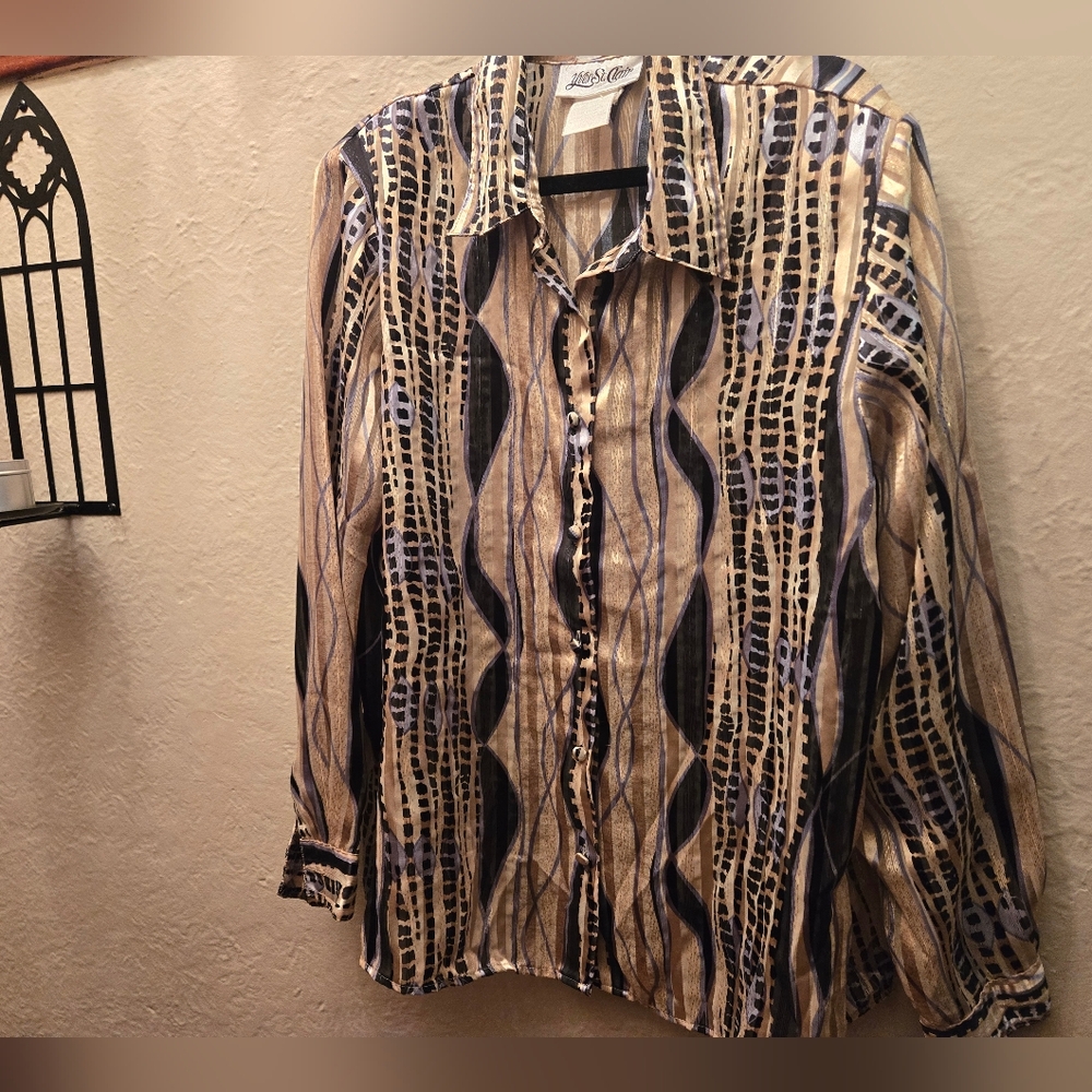 Y2K Sheer Abstract Animal Print Button Up Blouse Yves St Clair L - Picture 7 of 10